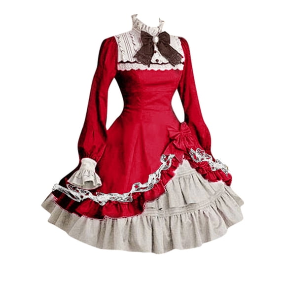 Generic Women Gothic Lolita Dress Long Sleeves Multi Layers Classic Goth Dress Halloween Cosplay Costumees