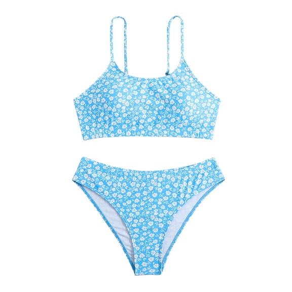 Generic Women Halters Swimsuit Two Pieces Swimwear Cute Print Bathing Suit Triangle Top and High Cut Thong Bikinis Set