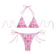 thumbnail image 1 of Generic Women Halters Swimsuit Two Pieces Swimwear Cute Print Bathing Suit Triangle Top and High Cut Thong Bikinis Set, 1 of 5