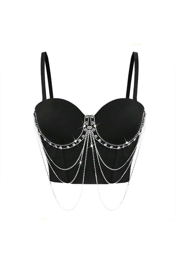 Women Handmade Rhinestone Fringe Bustier Diamond Tassel Corset Sexy Beaded Party Tank Crop Top 2025