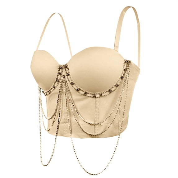 Generic Women Handmade Rhinestone Fringe Bustier Diamond Tassel Corset Sexy Beaded Party Tank Crop Top 2025