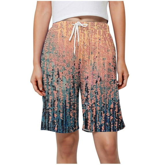 Generic Women Hawaiian Beach Shorts Elastic High Waist Short Drawstring Lightweight Loose Fit Summer Casual Shorts