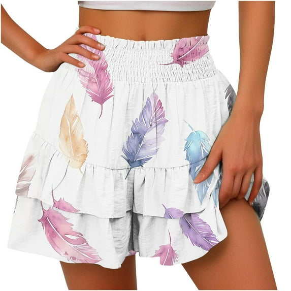Generic Women High Waisted Biker Shorts Tummy Control Athletic Yoga Gym Short Casual Boho Floral Skorts Ruffle Mini Skirts