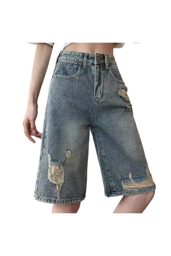 Women Jorts Baggy Jeans Shorts Mid-Low Waisted Denim Y2K Hip-Hop Shorts Summer Hot Short Pants Streetwear