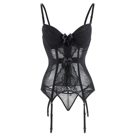 Generic Women Lace Boned Bustier Corset Sexy Girdle Lingerie Set Shapewear with Garter Belt Plus Size