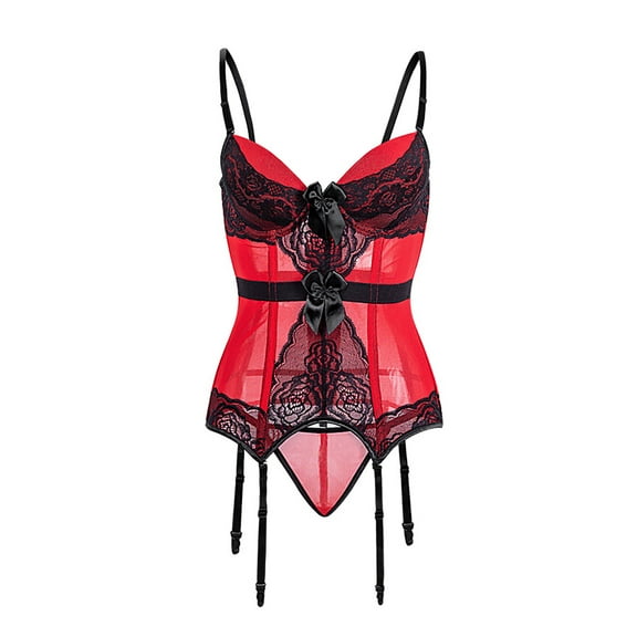Generic Women Lace Boned Bustier Corset Sexy Girdle Lingerie Set Shapewear with Garter Belt Plus Size
