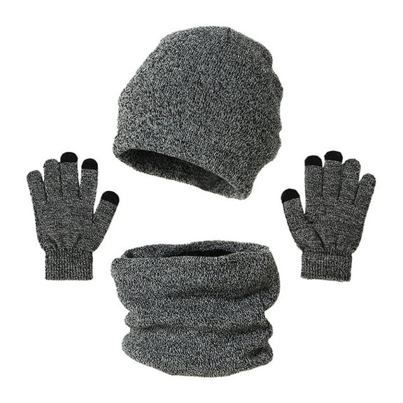 Generic Women&Men Autumn Winter Warm Cute Wool Hat Scarf Gloves Slouchy Three Pieces Winter Snow Knit Cap Screen Mittens Scarves Sets Winter Snow Sports Hat Scarf Glove Set For Men And Women