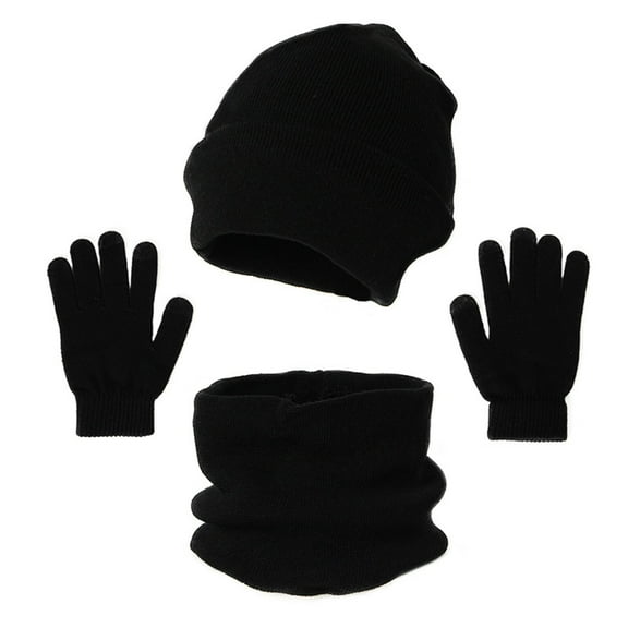 Generic Women&Men Autumn Winter Warm Cute Wool Hat Scarf Gloves Slouchy Three Pieces Winter Snow Knit Cap Screen Mittens Scarves Sets Winter Snow Sports Hat Scarf Glove Set For Men And Women