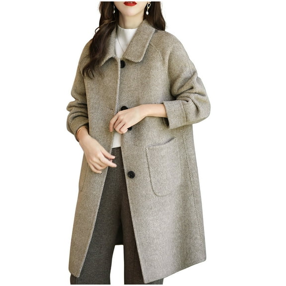 Generic Women Mid-Length Woolen Coat Autumn Winter Warm Korean Style Loose Fit Elegant Jacket Business Office Work Coat