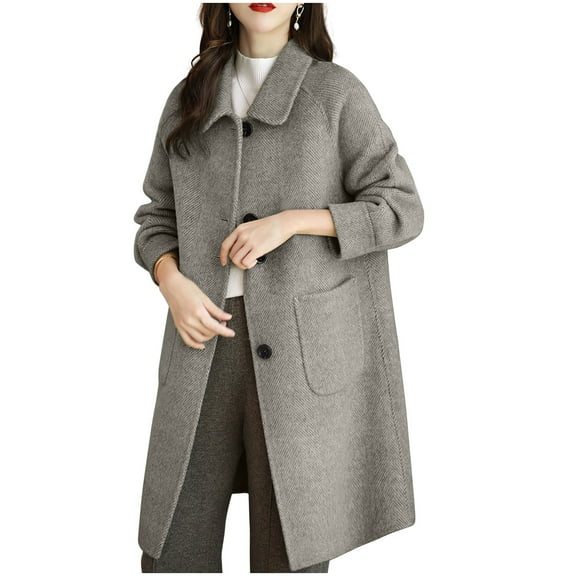 Generic Women Mid-Length Woolen Coat Autumn Winter Warm Korean Style Loose Fit Elegant Jacket Business Office Work Coat