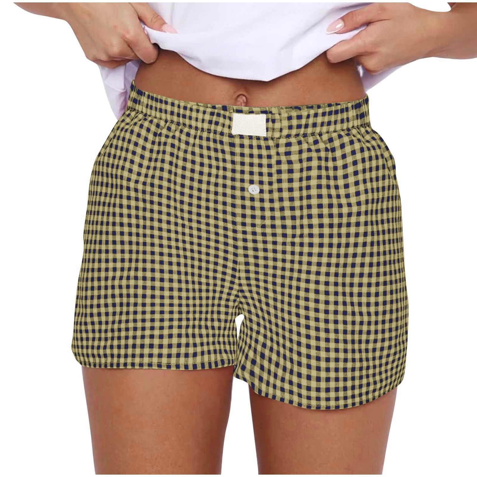 Generic Women Pajamas Shorts Elastic Waist Plaid Boxer Short Trendy ...