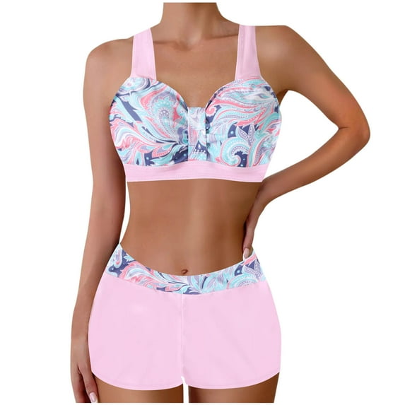 Generic Women Plus Size Bikini Sets Floral Print Sexy Sweetheart Neck Bathing Suit with High Waist Shorts Beachwear