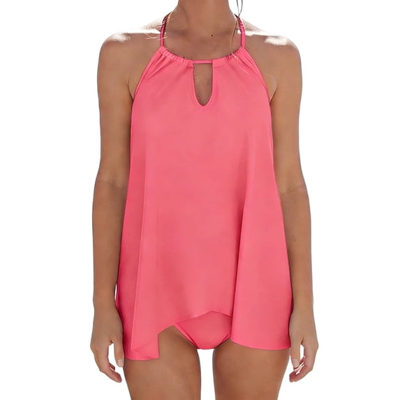 Generic Women Ruffle High Neck Tankini Swimsuit One Piece Flowy Tummy Control Bathing Suit Loose Beach Surfing Swimwear