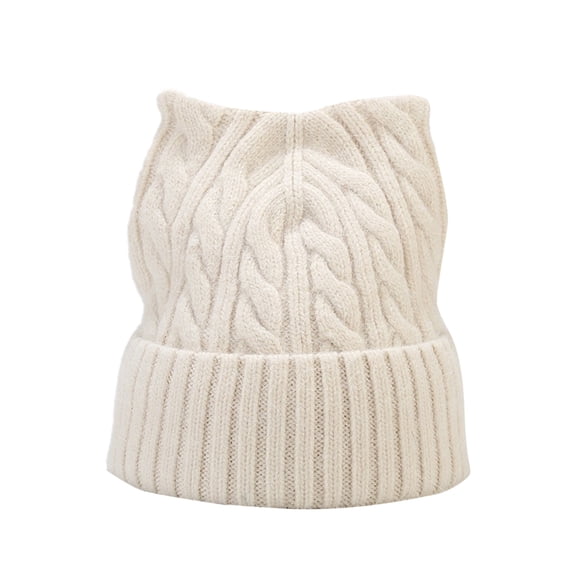 Generic Women'S Insulated Wool Cap Women'S Fleece Lined Beanie Ladies' Ribbed Knit Winter Hat Cat Ear Hat Cute Cat Knitted Hat Winter Knit Cable Hat For Women Girls Matching Pom Winter Beanie
