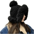 thumbnail image 1 of Generic Women'S Pom Pom Fleece-Lined Trapper Hat Women'S Pom Pom Fleece-Lined Aviator Hat Cute Pullover Hat With Wool Thickening Hairball Solid Color Wool Knit Ear Hat Men And Women Classic Knit Hat, 1 of 4
