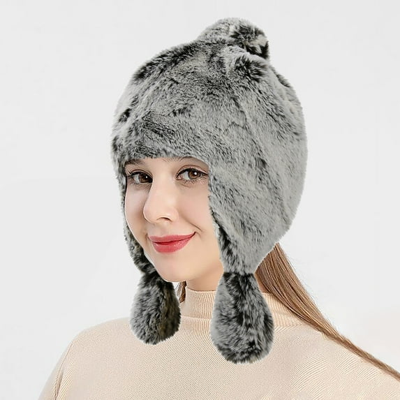 Generic Women'S Thick Fleece-Lined Trapper Hat Women'S Warm Sherpa Lined Earflap Hat Wome's Winter Earmuff With Lei Feng Cap Princess Hat Matching Color Block Pom Beanie