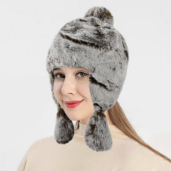 Generic Women'S Thick Fleece-Lined Trapper Hat Women'S Warm Sherpa Lined Earflap Hat Wome's Winter Earmuff With Lei Feng Cap Princess Hat Matching Color Block Pom Beanie