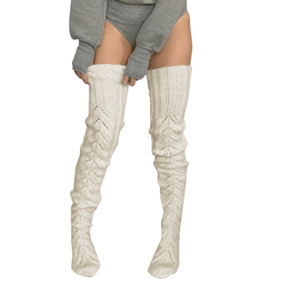 Generic Women'S Thick Winter Over-The-Knee Socks Ladies Warm Cable Knit Over The Knee Socks Autumn Winter Solid Knitted Warm Hollow Mesh Long Sleeve Knee Pile Socks