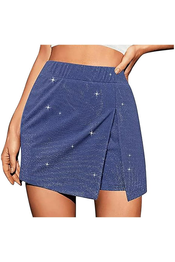 Women Sequin Casual Shorts Elastic High Waist Slit Loose Comfy Glitter Short Summer Fashion Evening Club Shorts