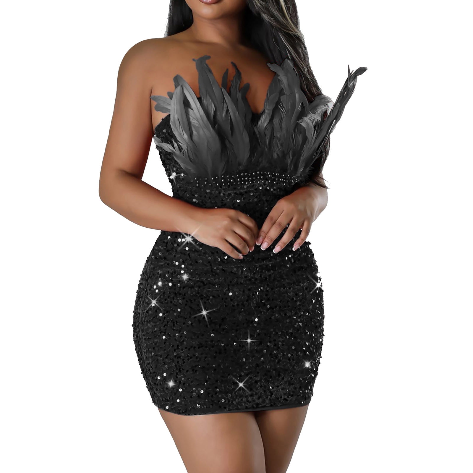 Generic Women Sexy Elegant Rhinestone Bodycon Mini Dress Birthday