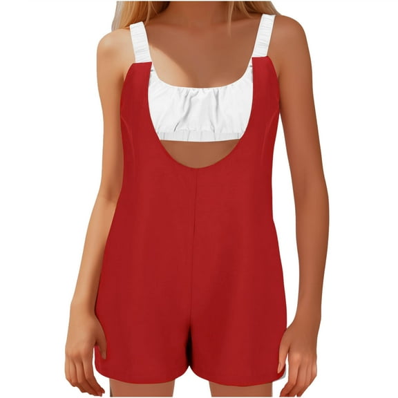 Generic Women Short Summer Rompers Casual Trendy Loose Comfy Beach Jumpsuits Solid Color Baggy Holiday Jumpsuit