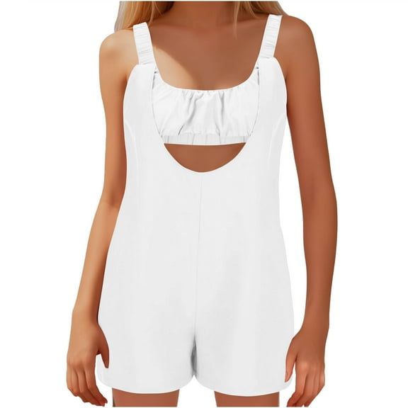 Generic Women Short Summer Rompers Casual Trendy Loose Comfy Beach Jumpsuits Solid Color Baggy Holiday Jumpsuit