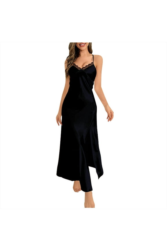 Women Silk Satin Nightgown Sexy Lace Chemise Lingerie Long Sleepdress for Ladies Sleepwear Slip Negligee