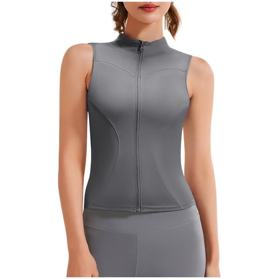 Generic Women Summer Lightweight Cropped Athletic Zip Up Sleeveless Jackets Workout Gym Seamless Vests