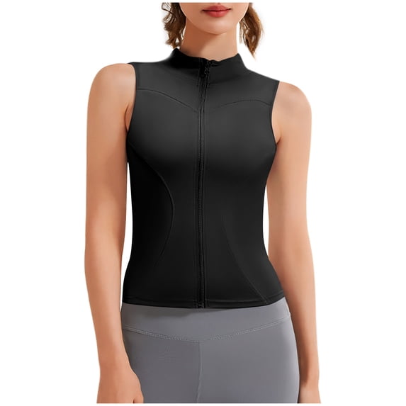 Generic Women Summer Lightweight Cropped Athletic Zip Up Sleeveless Jackets Workout Gym Seamless Vests