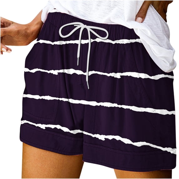 Generic Women Summer Shorts Drawstring Elastic High Waisted Short Casual Loose Vacation Lounge Shorts with Pockets
