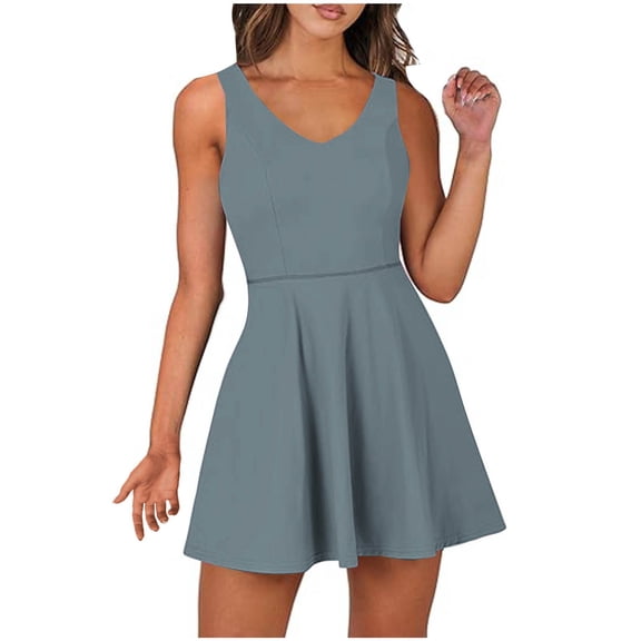 Generic Women Tennis Active Sporty Tank Dress with Shorts Workout Exercise Athletic Romper Mini Dresses Summer Golf Outfits