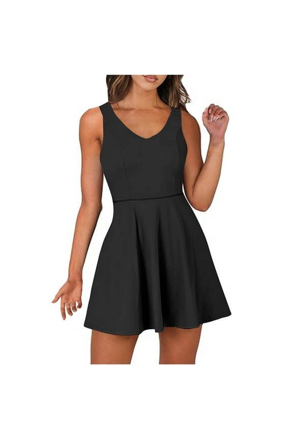 Women Tennis Active Sporty Tank Dress with Shorts Workout Exercise Athletic Romper Mini Dresses Summer Golf Outfits
