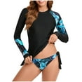 thumbnail image 1 of Generic Women Two Piece Rash Guard Long Sleeve Swimsuits UV UPF 50+ Bathing Suit Tropical Print Swim Shirt with Boyshort, 1 of 3