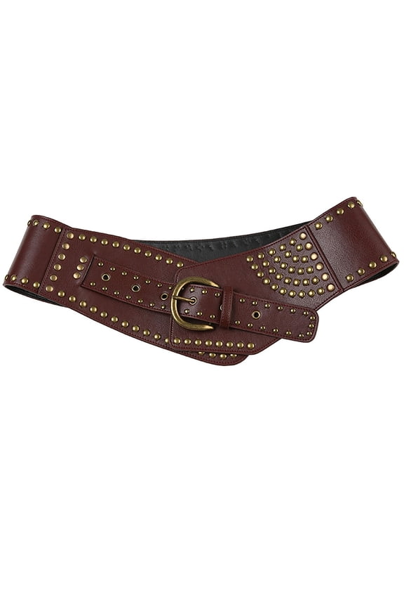 Women Vintage Wide Elastic Belt Rivets Stretchy Waist Belt with Metal Buckle Women Wide Boho Disc Leather Belt Vintage Western Chunky Oval Concho Belt Y2k Fashionable Street Trend Belt