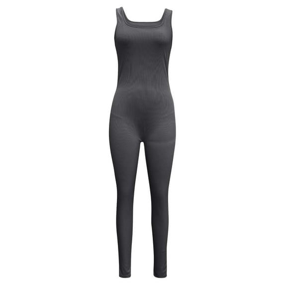 Generic Women Workout Seamless Jumpsuit Yoga Ribbed Bodycon One Piece Tank Top Leggings Romper