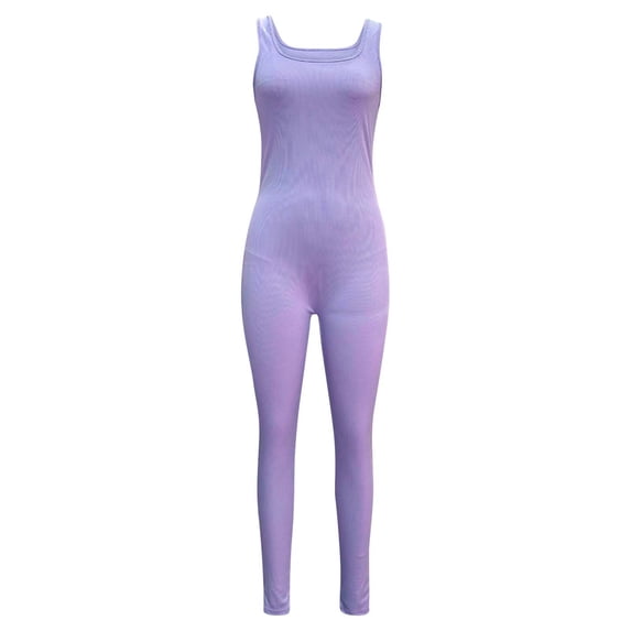 Generic Women Workout Seamless Jumpsuit Yoga Ribbed Bodycon One Piece Tank Top Leggings Romper