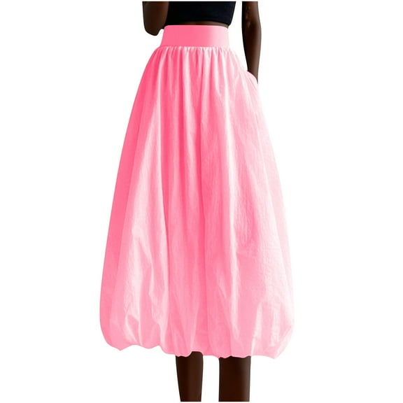 Generic Women Y2K Bubble Maxi Skirt with Pockets, Elastic High Waisted Pleated Flowy A Line Long Puff Skirts Balloon Skirts
