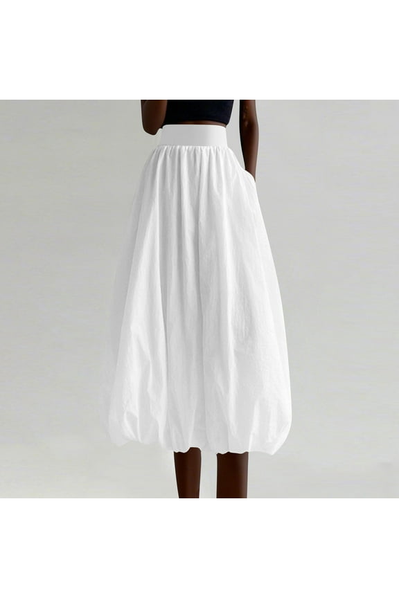 Women Y2K Bubble Maxi Skirt with Pockets, Elastic High Waisted Pleated Flowy A Line Long Puff Skirts Balloon Skirts