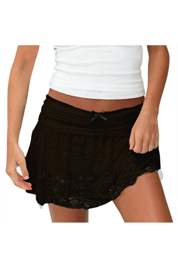 Women Y2k Lace Mini Skirt Summer Ruffle Layered Sexy Mesh Sheer Short Skirts A Line Princess Lace Skirt Streetwear