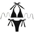 thumbnail image 1 of Generic Women's 2 Piece Swimsuit Solid Color Sexy Halter Triangle Tie Side Bikini Set Swim Tops and Thongs, 1 of 5