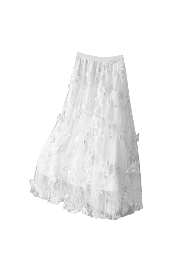 Women's A-Line Fairy Patterned Tiered Layered Mesh Skirts High Waisted A Line Ruffle Cake Skirt Flowy Fairy Skirts
