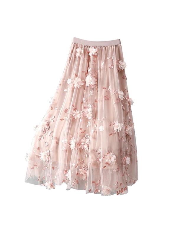 Women's A-Line Fairy Patterned Tiered Layered Mesh Skirts High Waisted A Line Ruffle Cake Skirt Flowy Fairy Skirts