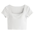 thumbnail image 1 of Generic Women's Basic Crop Tops Stretchy Casual Square Neck Cap Sleeve Shirt, 1 of 6