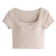 thumbnail image 1 of Generic Women's Basic Crop Tops Stretchy Casual Square Neck Cap Sleeve Shirt, 1 of 6