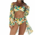 thumbnail image 1 of Generic Women's Bikini Swimsuits 3 Piece Hawaiian Bathing Suits Drawstring Set Long Sleeve Beach Cover Up with Boy Shorts, 1 of 7