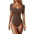 thumbnail image 1 of Generic Women's Bodysuits Sexy Ribbed One Piece Square Neck Short Sleeve Bodysuits, 1 of 3