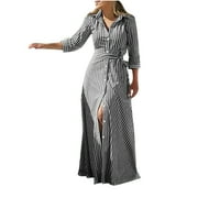 Women's Sketch-Dragons Long Sleeve Button Down Shirt Dress - Loose Fit Casual Maxi Dress