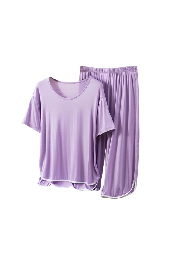 Women's Capri Pajama Sets Floral Print Short Sleeve Sleepwear Top and Capri Pants 2 Piece Loungewear