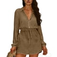 thumbnail image 1 of Generic Women's Casual Button Down Shirt Dress - Long Sleeve Drawstring Waist Mini Short Dress with Pockets for Summer, 1 of 6