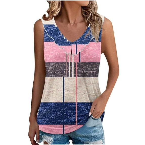 Generic Women's Casual Color Block Tank Tops Summer Sleeveless Crew Neck Shirts Loose Comfy Beach Vacation Tops